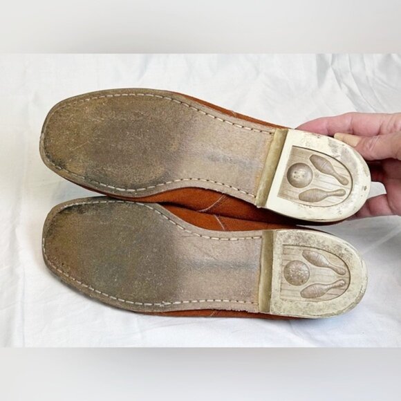 Vintage 1960s-70s Mens Burnt Orange Suede Leather Bowling Shoes~9~USA - Picture 5 of 6